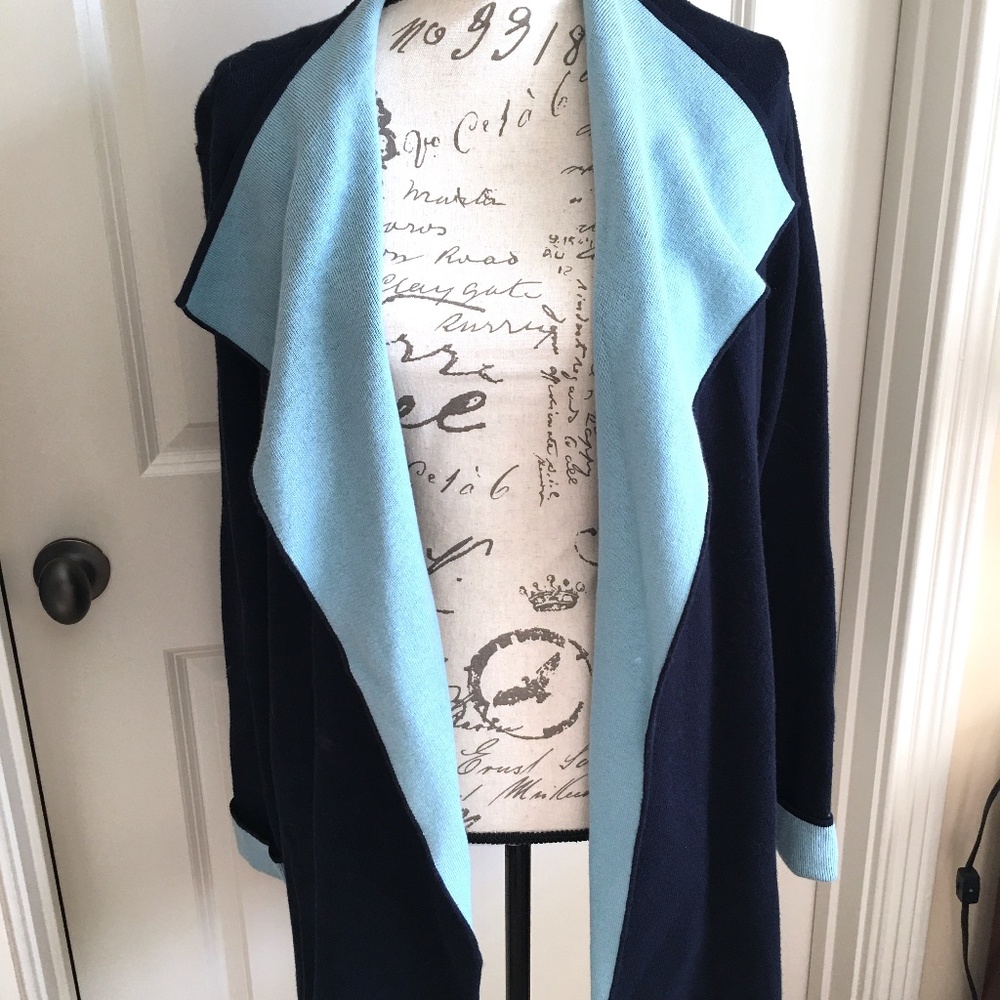 NEW Tags Loft Navy & Blue Cardigan Ruffle Sweater